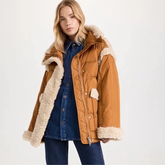 STAND STUDIO Dorothy Coat Down Jacket Caramel/Natural White Size 44 USA 12 - Picture 16 of 16